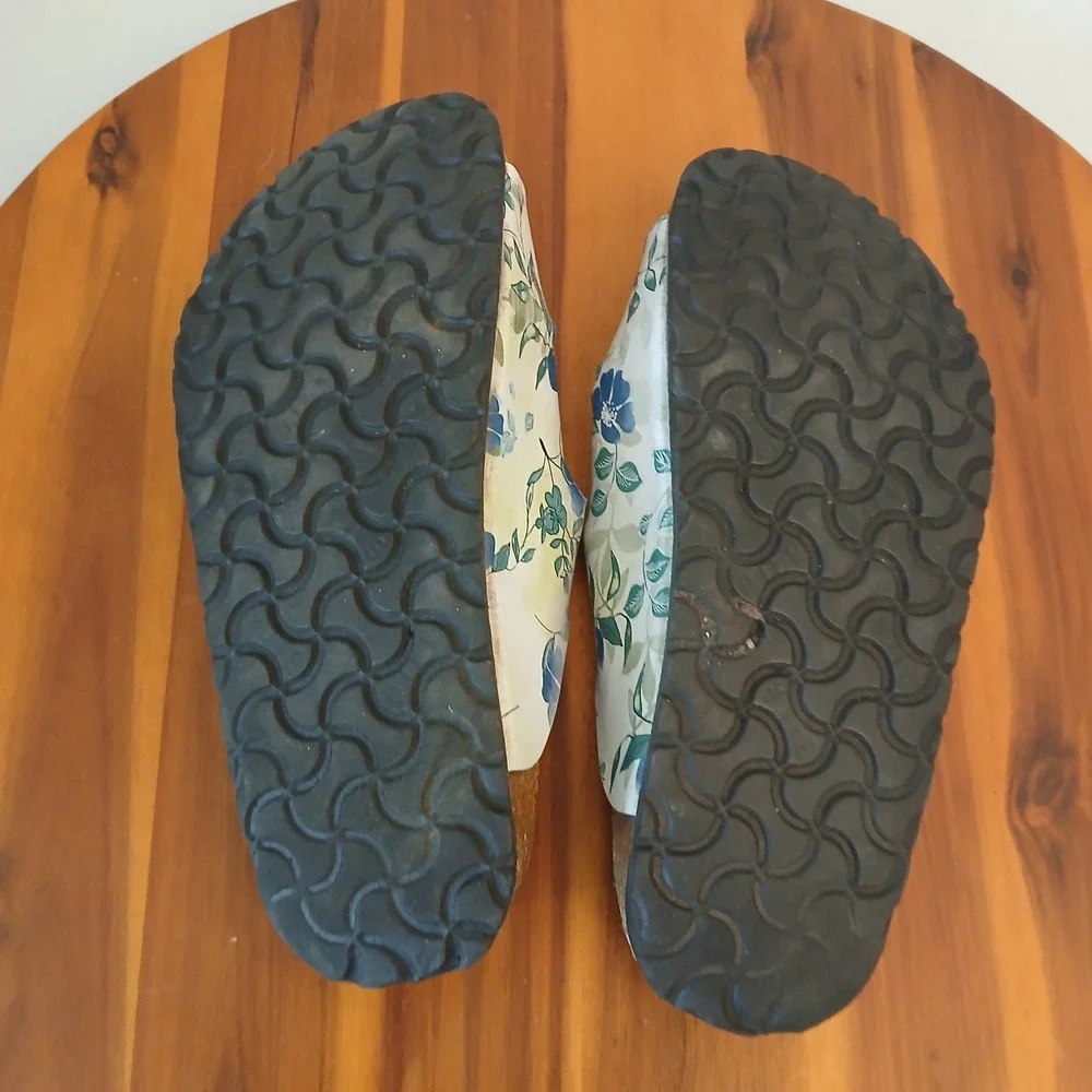 Papillio Birkenstock Florida Sandals Womens 36 Blue Floral Triple Strap Slides